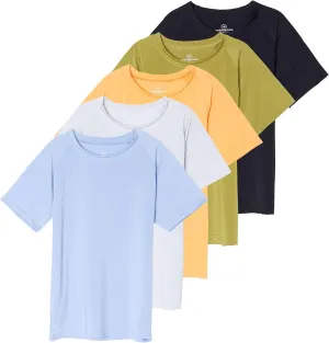 Real Essentials 5 Pack Girls' Short Sleeve UPF Sun Protective Rashguard Swim Shirt Active Athletic (Ages 4-16)