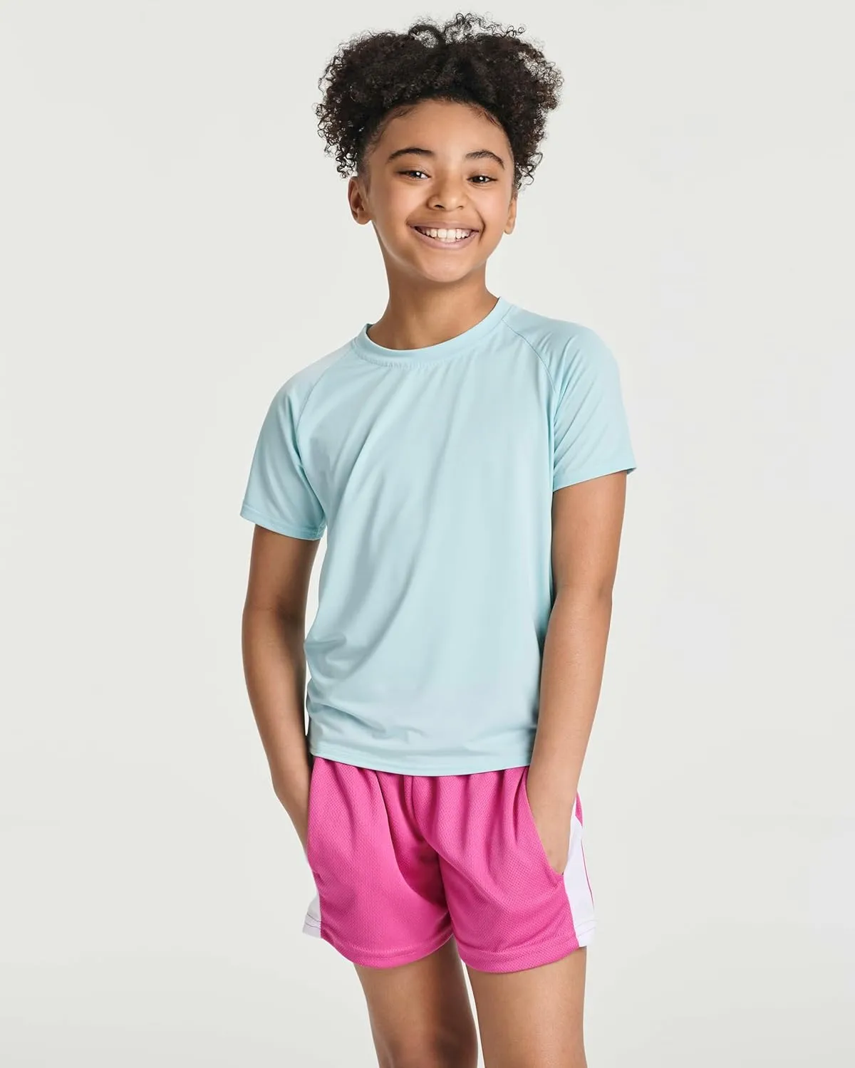 Real Essentials 5 Pack Girls' Short Sleeve UPF Sun Protective Rashguard Swim Shirt Active Athletic (Ages 4-16)