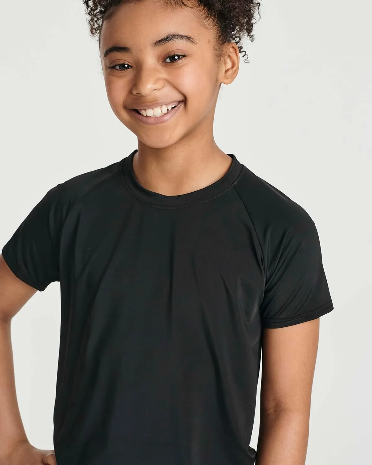 Real Essentials 5 Pack Girls' Short Sleeve UPF Sun Protective Rashguard Swim Shirt Active Athletic (Ages 4-16)