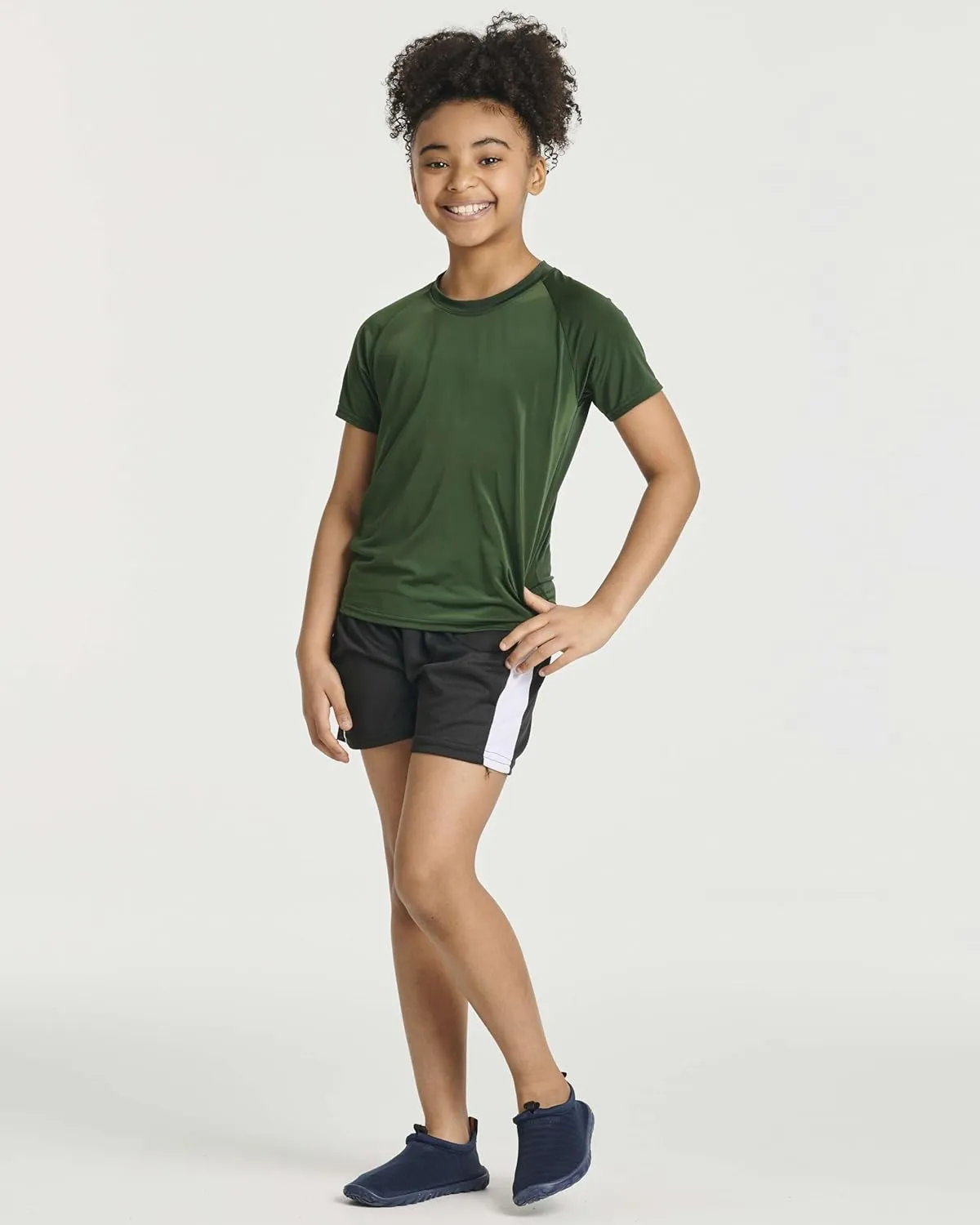 Real Essentials 5 Pack Girls' Short Sleeve UPF Sun Protective Rashguard Swim Shirt Active Athletic (Ages 4-16)