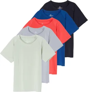 Real Essentials 5 Pack Girls' Short Sleeve UPF Sun Protective Rashguard Swim Shirt Active Athletic (Ages 4-16)