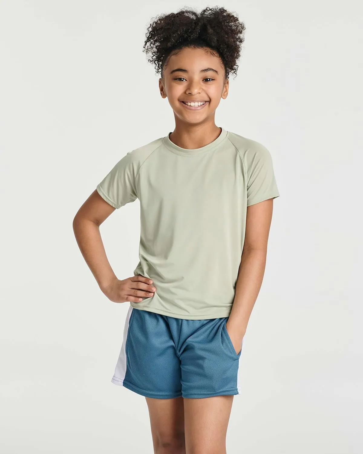 Real Essentials 5 Pack Girls' Short Sleeve UPF Sun Protective Rashguard Swim Shirt Active Athletic (Ages 4-16)