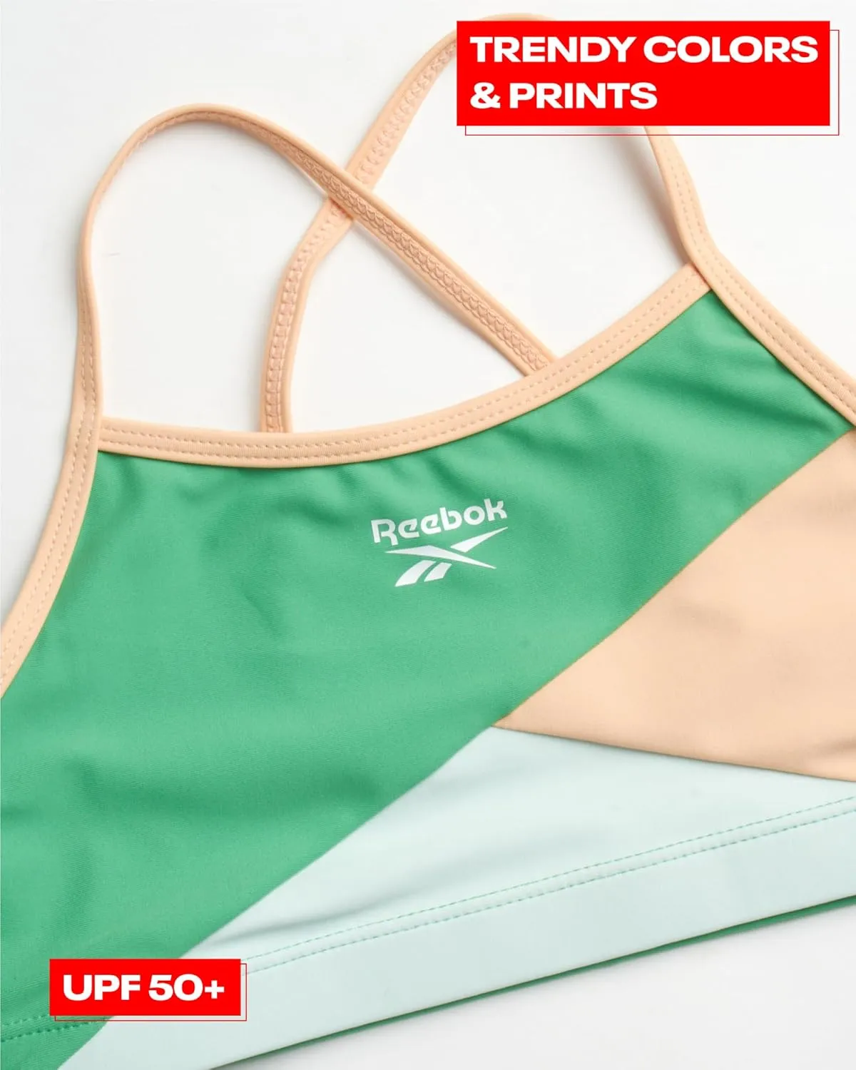 Reebok Girls' Rash Guard Set - 3 Piece UPF 50  Long Sleeve Swim Shirt with Bikini Swimsuit - Swimwear Set for Girls (4-16)