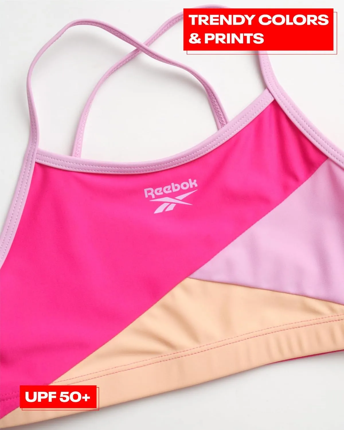 Reebok Girls' Rash Guard Set - 3 Piece UPF 50  Long Sleeve Swim Shirt with Bikini Swimsuit - Swimwear Set for Girls (4-16)