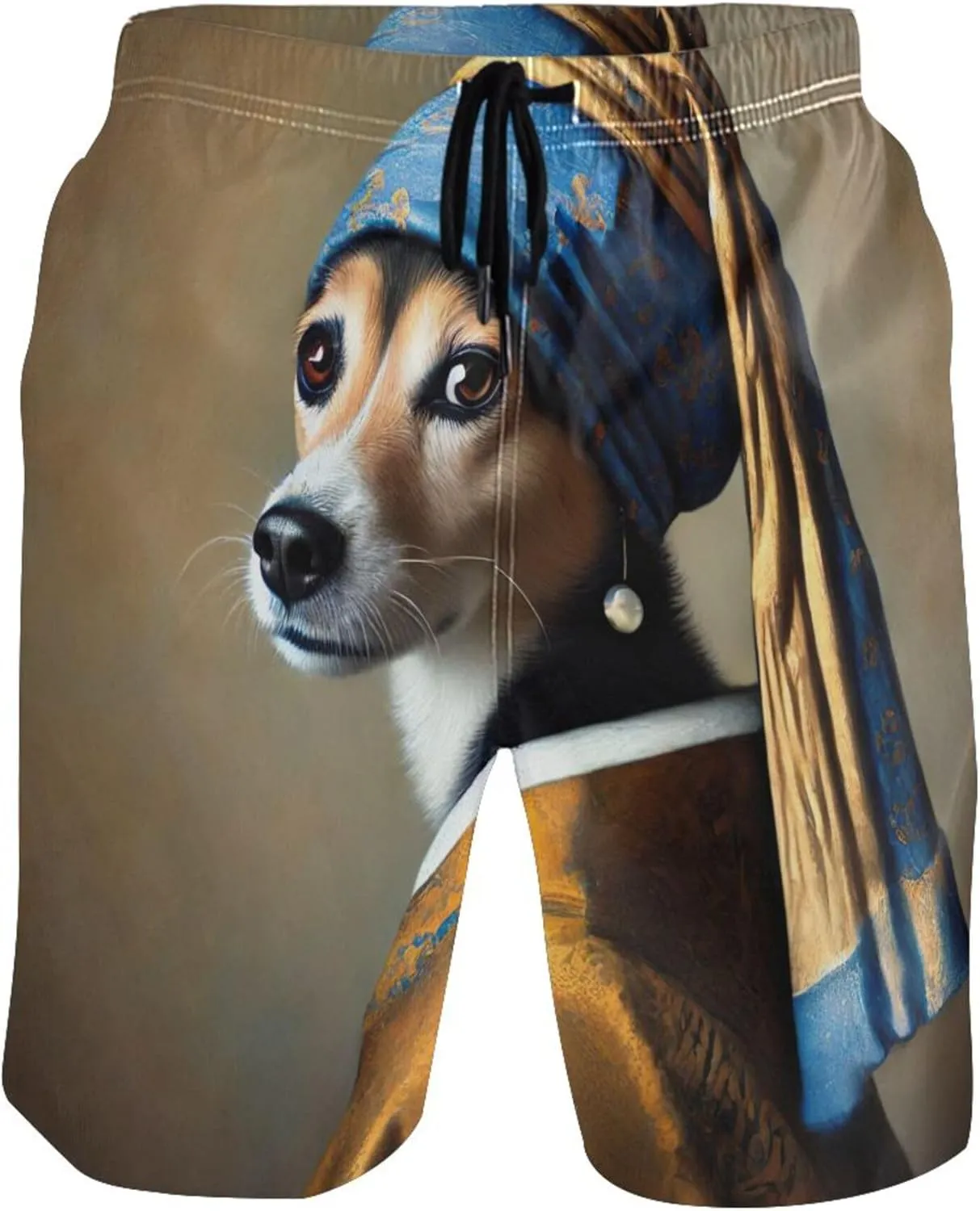 Regal Dog Pearl Earring Board Swimming Shorts Custom Men's Swim Trunks Funny Swimwear Bathing Suit S