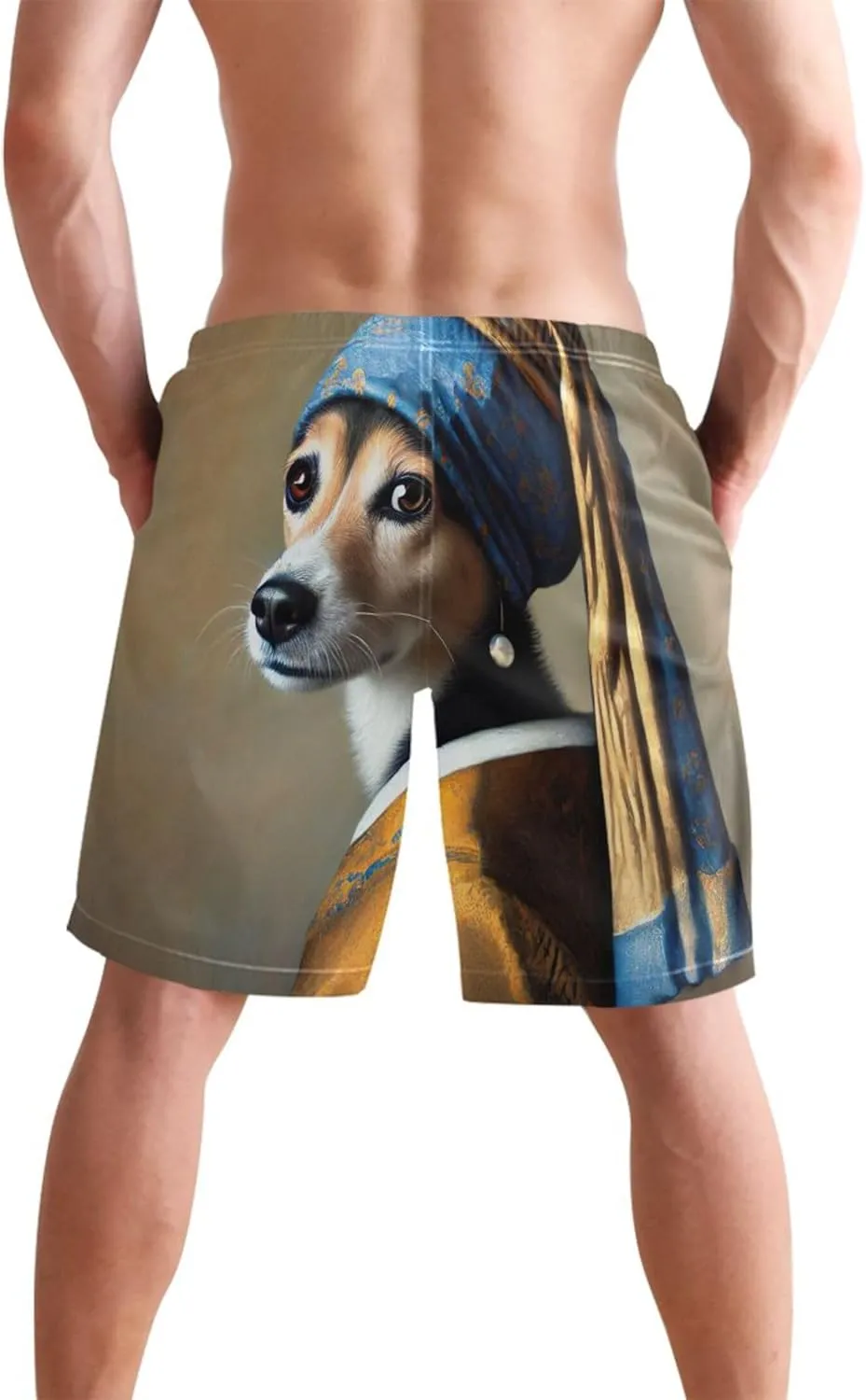 Regal Dog Pearl Earring Board Swimming Shorts Custom Men's Swim Trunks Funny Swimwear Bathing Suit S