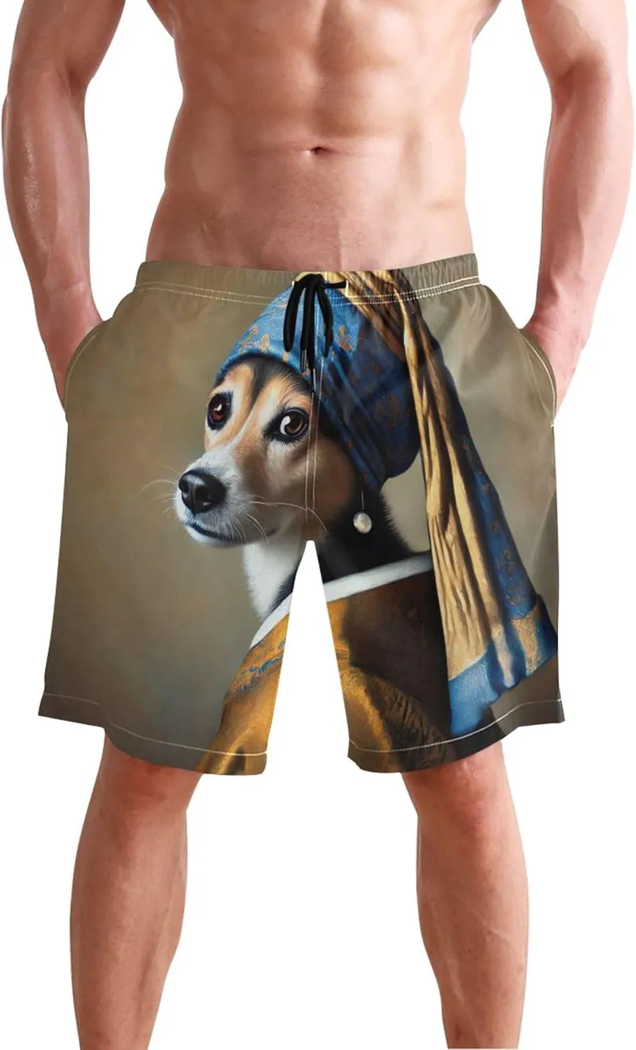 Regal Dog Pearl Earring Board Swimming Shorts Custom Men's Swim Trunks Funny Swimwear Bathing Suit S