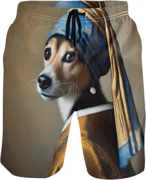 Regal Dog Pearl Earring Board Swimming Shorts Custom Men's Swim Trunks Funny Swimwear Bathing Suit S