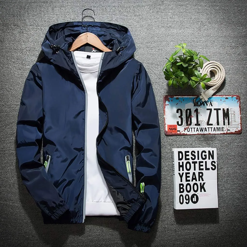 RTRDE Men's Casual Zip Up Jackets Hooded Water Resistant Rain Jacket Windproof for Hiking Fishing Outwear, M-7XL