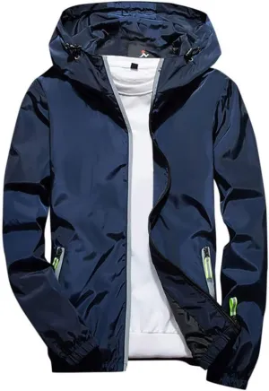 RTRDE Men's Casual Zip Up Jackets Hooded Water Resistant Rain Jacket Windproof for Hiking Fishing Outwear, M-7XL