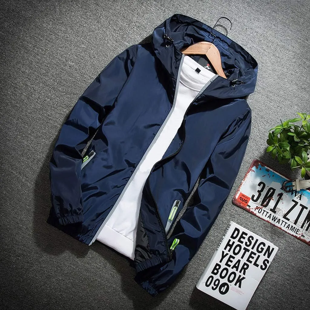 RTRDE Men's Casual Zip Up Jackets Hooded Water Resistant Rain Jacket Windproof for Hiking Fishing Outwear, M-7XL