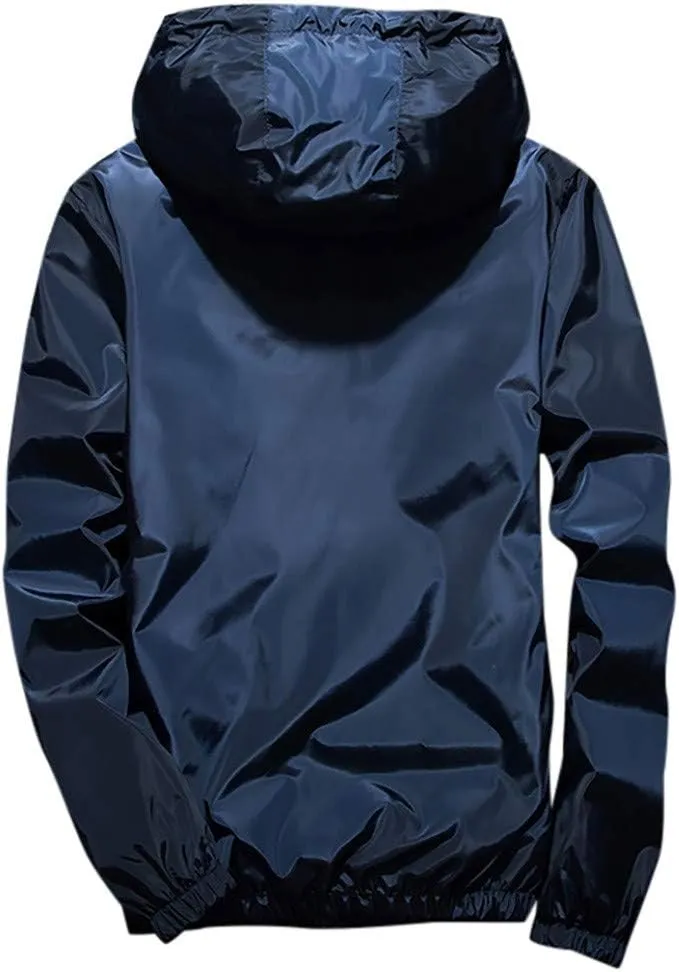 RTRDE Men's Casual Zip Up Jackets Hooded Water Resistant Rain Jacket Windproof for Hiking Fishing Outwear, M-7XL