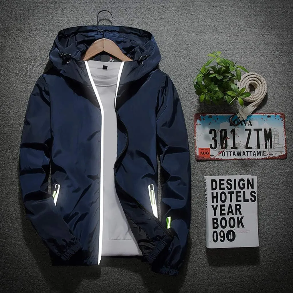 RTRDE Men's Casual Zip Up Jackets Hooded Water Resistant Rain Jacket Windproof for Hiking Fishing Outwear, M-7XL