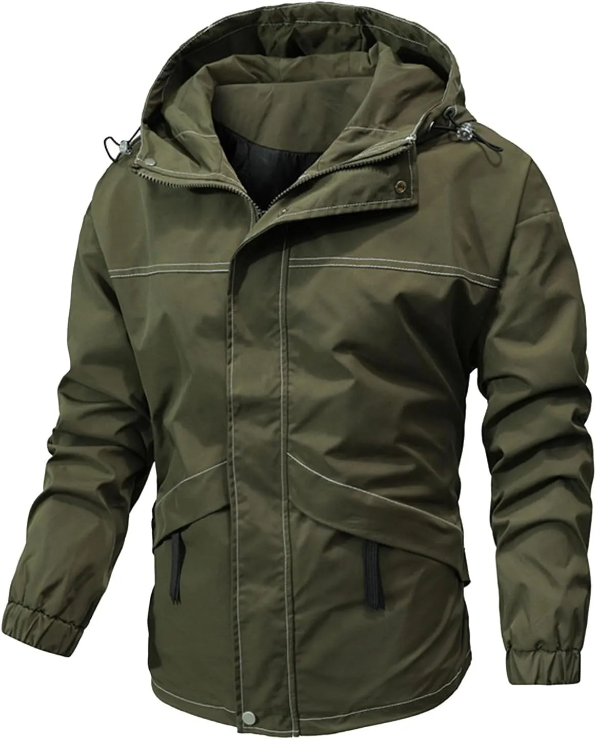 RTRDE Mens Jacket Coat with Hood Lightweight Waterproof Jacket Raincoat for Hiking Travel Tactical Jacket, S-2XL