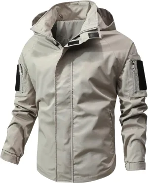 RTRDE Mens Jacket Coat with Hood Lightweight Waterproof Jacket Raincoat for Hiking Travel Tactical Jacket, S-2XL