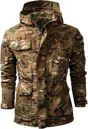 RTRDE Mens Jacket Coat with Hood Lightweight Waterproof Jacket Raincoat for Hiking Travel Tactical Jacket, S-2XL