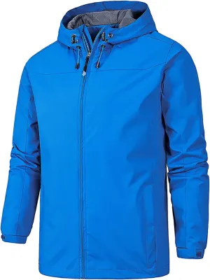 RTRDE Mens Lightweight Rain Jacket Waterproof Jacket with Hood Outdoor Raincoat Softshell Jacket for Hiking, XL-5XL