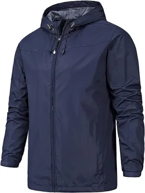 RTRDE Mens Lightweight Rain Jacket Waterproof Jacket with Hood Outdoor Raincoat Softshell Jacket for Hiking, XL-5XL