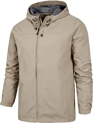 RTRDE Mens Lightweight Rain Jacket Waterproof Jacket with Hood Outdoor Raincoat Softshell Jacket for Hiking, XL-5XL