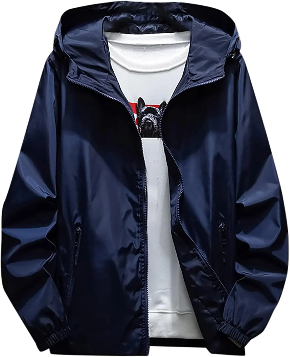 RTRDE Mens Lightweight Waterproof Rain Jacket Windbreaker Casual Refleciton Zip Up Jackets with Hood Mens, M-7XL