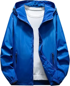 RTRDE Mens Lightweight Waterproof Rain Jacket Windbreaker Casual Refleciton Zip Up Jackets with Hood Mens, M-7XL