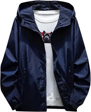 RTRDE Mens Lightweight Waterproof Rain Jacket Windbreaker Casual Refleciton Zip Up Jackets with Hood Mens, M-7XL