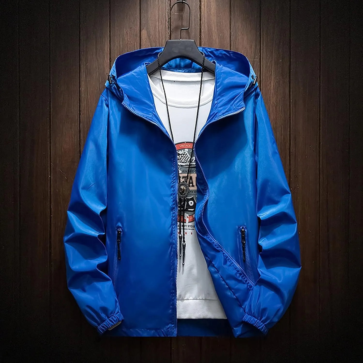 RTRDE Mens Lightweight Waterproof Rain Jacket Windbreaker Casual Refleciton Zip Up Jackets with Hood Mens, M-7XL