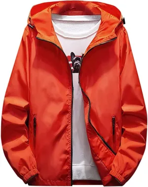 RTRDE Mens Waterproof Jacket Casual Lightweight Full Zip Windproof Anorak Hoodie Rain Jackets Windbreaker, M-7XL