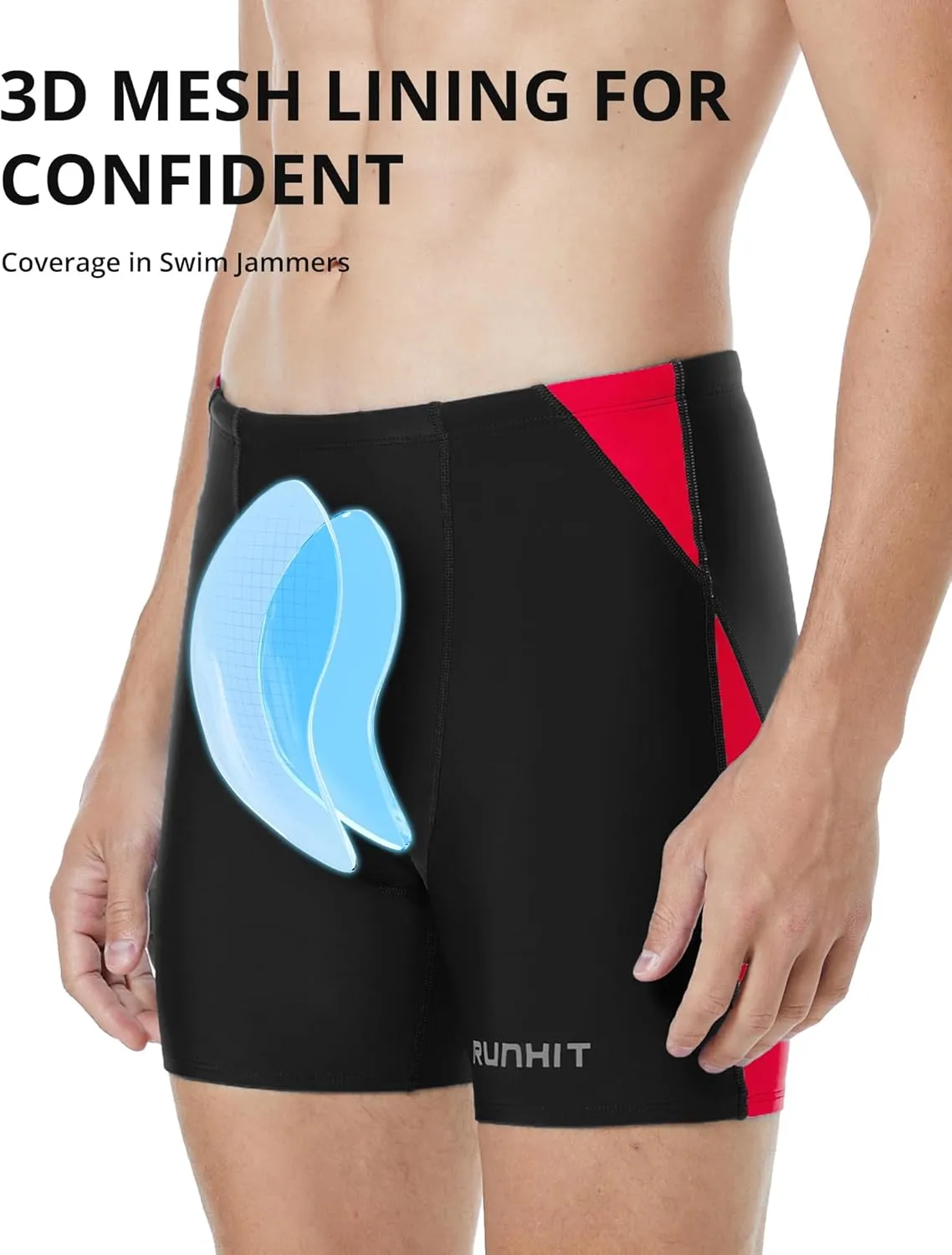 Runihit Men's Square Leg Swim Jammers Quick Dry Athletic Brief Swimsuit UFP 50  Compression Swimming Shorts