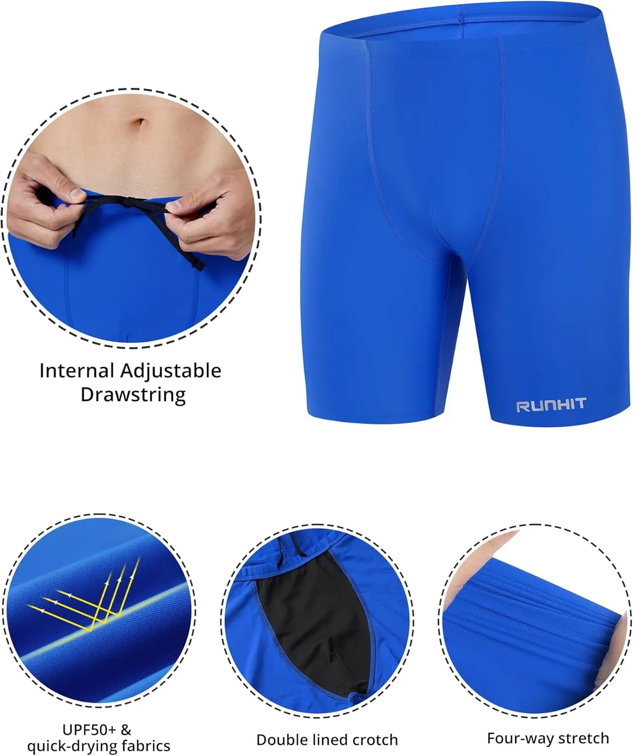 Runihit Men's Square Leg Swim Jammers Quick Dry Athletic Brief Swimsuit UFP 50  Compression Swimming Shorts