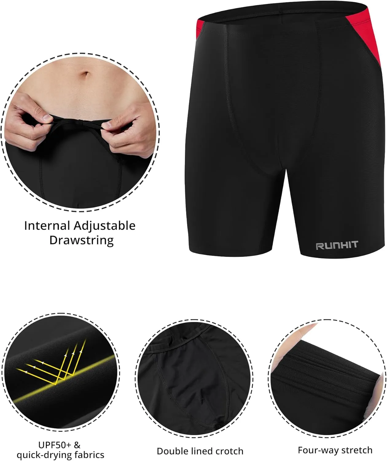 Runihit Men's Square Leg Swim Jammers Quick Dry Athletic Brief Swimsuit UFP 50  Compression Swimming Shorts
