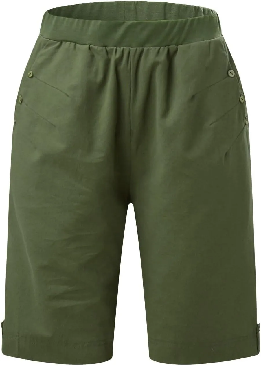 Running Shorts High Waisted Shorts Daisy Fashion Print Pocket Wide Leg Button Loose Pants Running Shorts Khaki Daisy