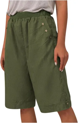 Running Shorts High Waisted Shorts Daisy Fashion Print Pocket Wide Leg Button Loose Pants Running Shorts Khaki Daisy