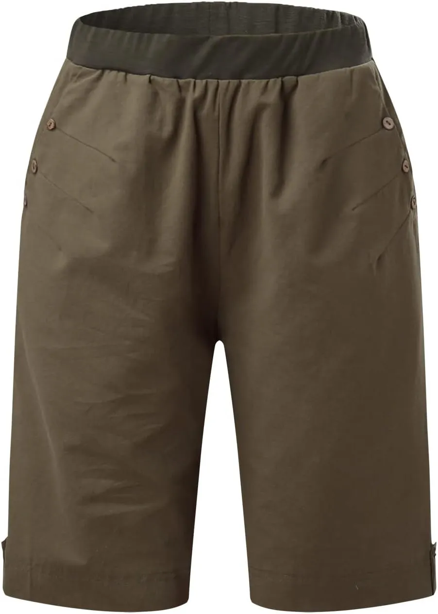 Running Shorts High Waisted Shorts Daisy Fashion Print Pocket Wide Leg Button Loose Pants Running Shorts Khaki Daisy