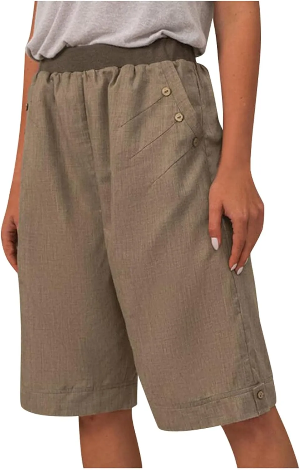 Running Shorts High Waisted Shorts Daisy Fashion Print Pocket Wide Leg Button Loose Pants Running Shorts Khaki Daisy