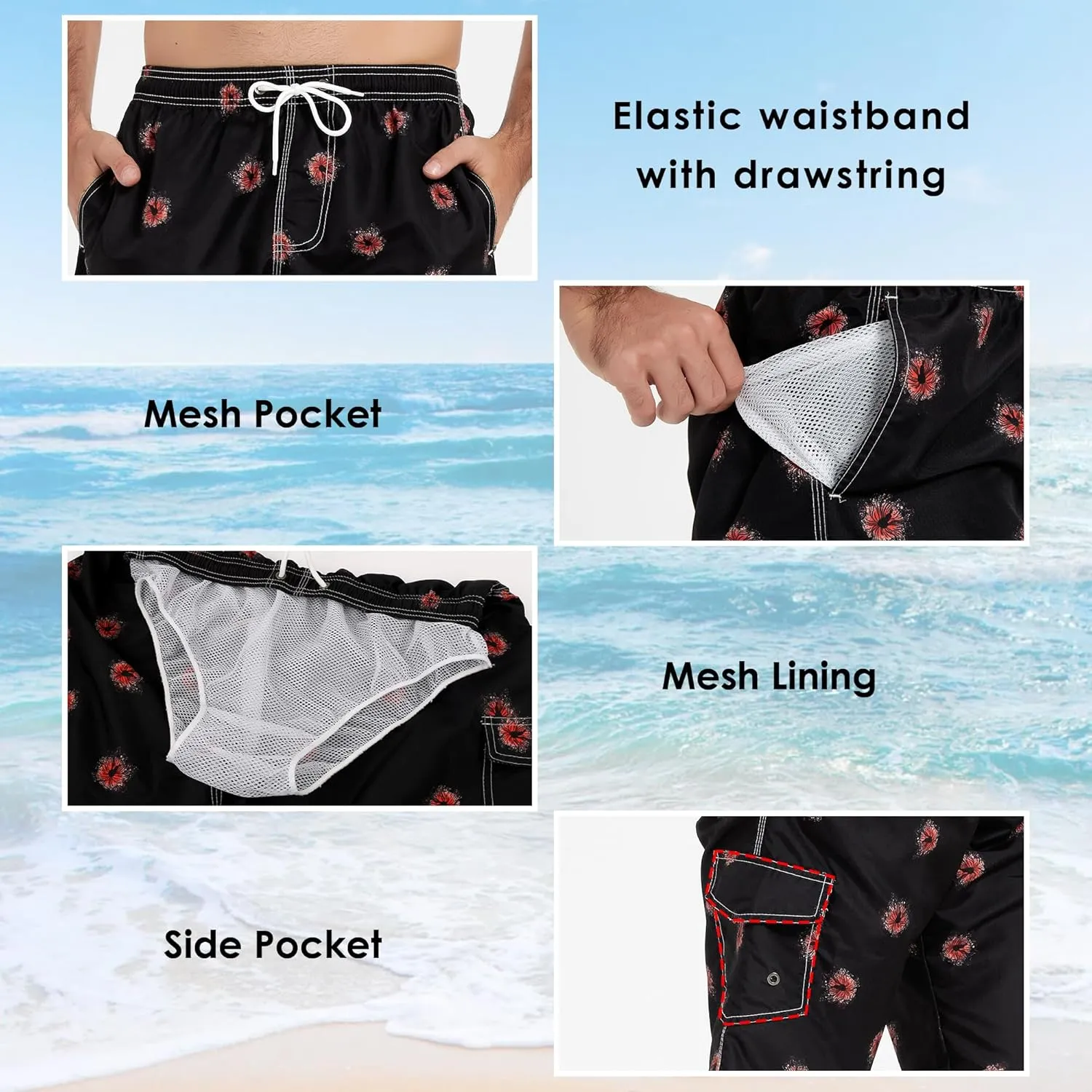 Scotamalone Mens Swim Trunks Swimming Shorts Swimwear Bathing Suits Quick Dry 11 Inch with Mesh Lining