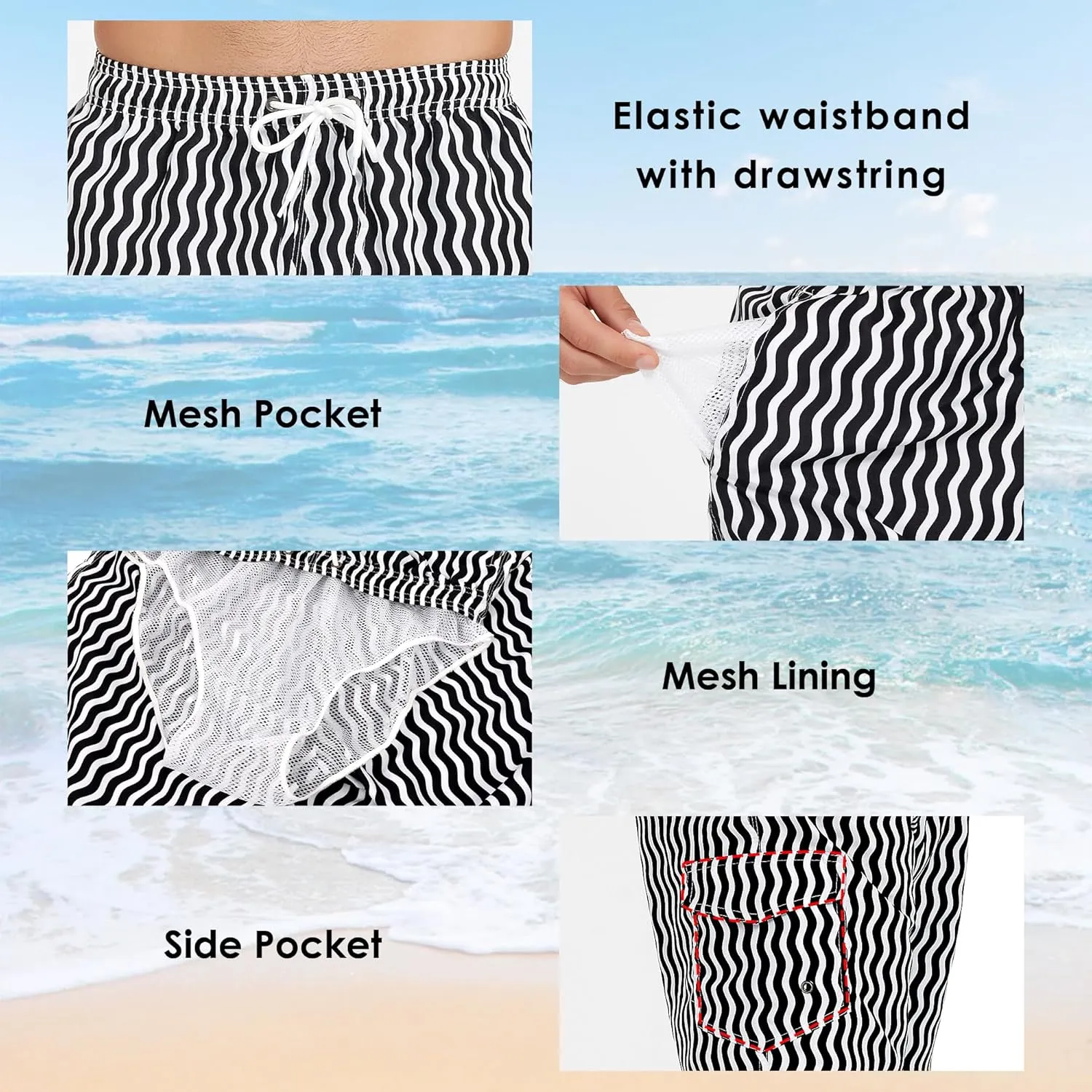 Scotamalone Mens Swim Trunks Swimming Shorts Swimwear Bathing Suits Quick Dry 11 Inch with Mesh Lining
