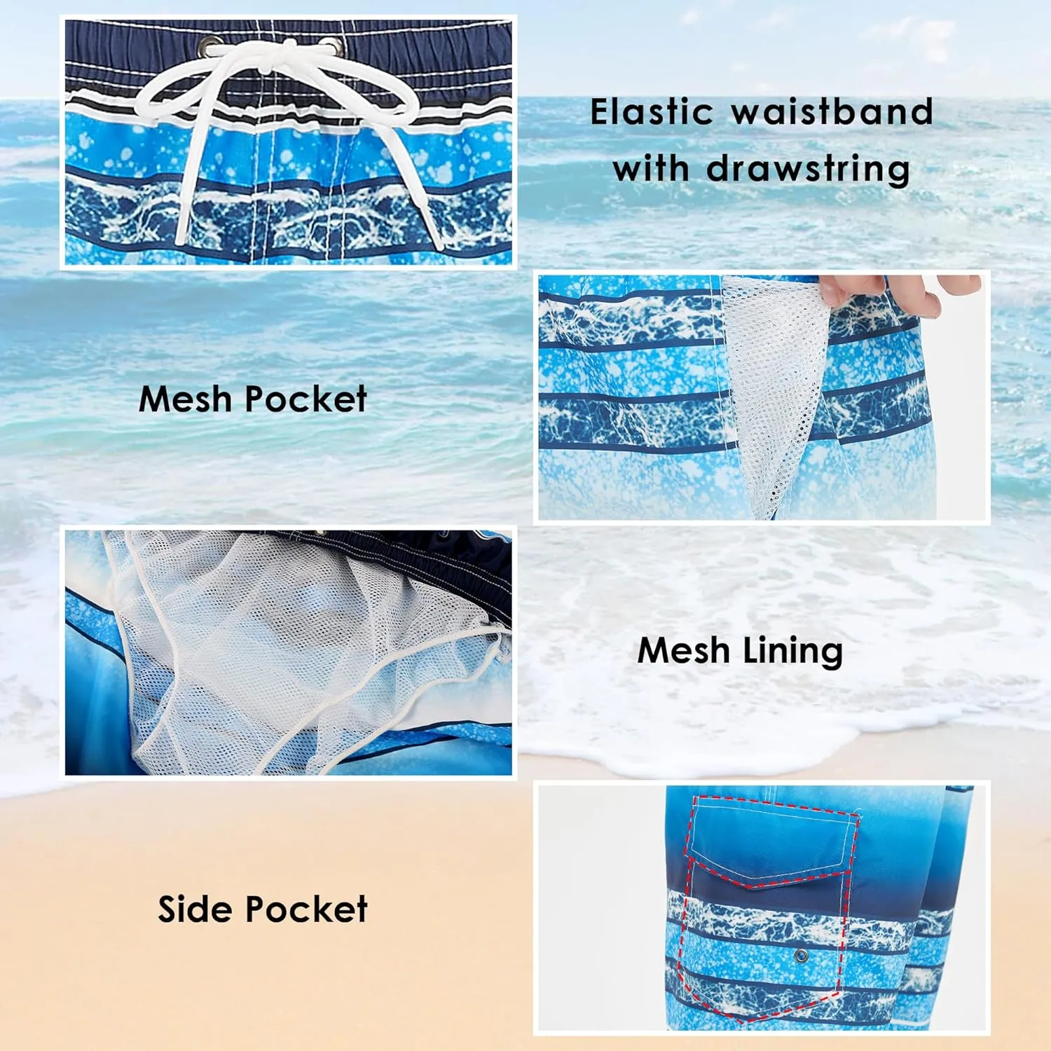 Scotamalone Mens Swim Trunks Swimming Shorts Swimwear Bathing Suits Quick Dry 11 Inch with Mesh Lining