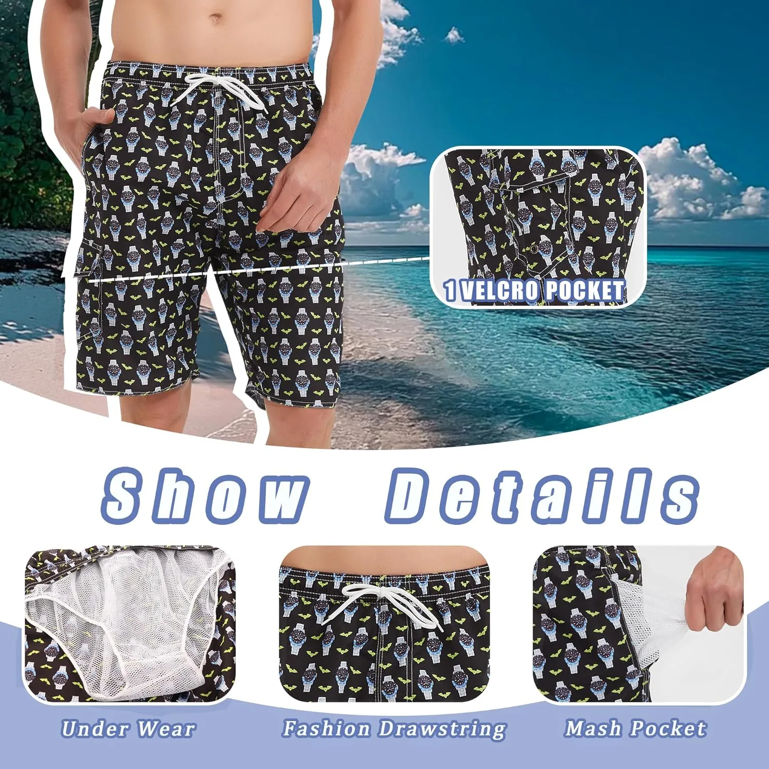 Scotamalone Mens Swim Trunks Swimming Shorts Swimwear Bathing Suits Quick Dry 11 Inch with Mesh Lining