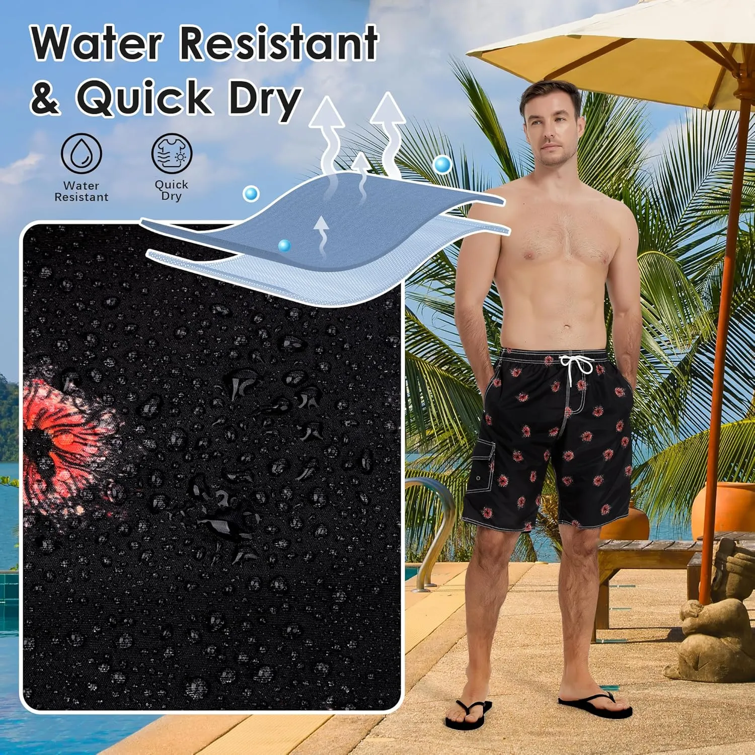 Scotamalone Mens Swim Trunks Swimming Shorts Swimwear Bathing Suits Quick Dry 11 Inch with Mesh Lining