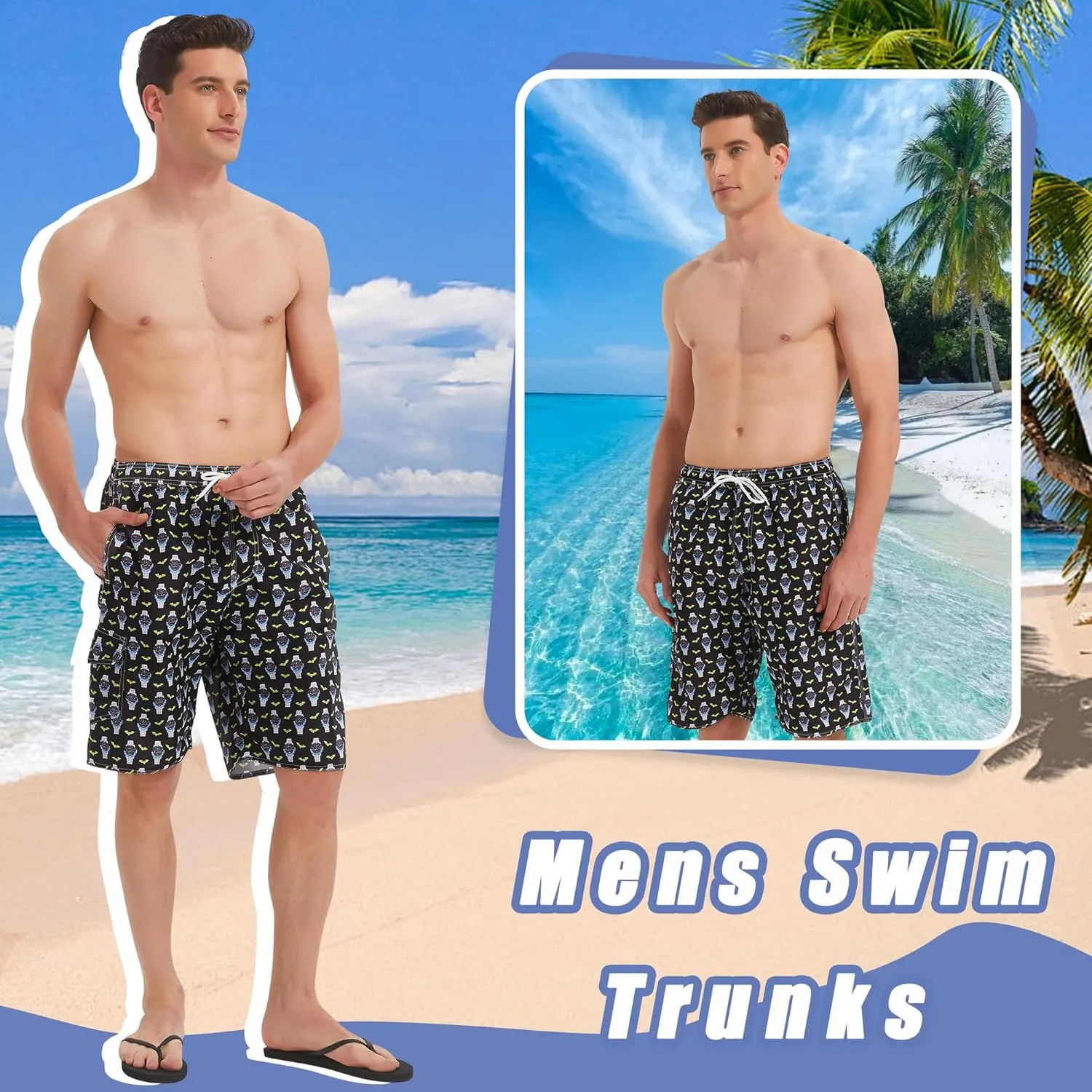 Scotamalone Mens Swim Trunks Swimming Shorts Swimwear Bathing Suits Quick Dry 11 Inch with Mesh Lining