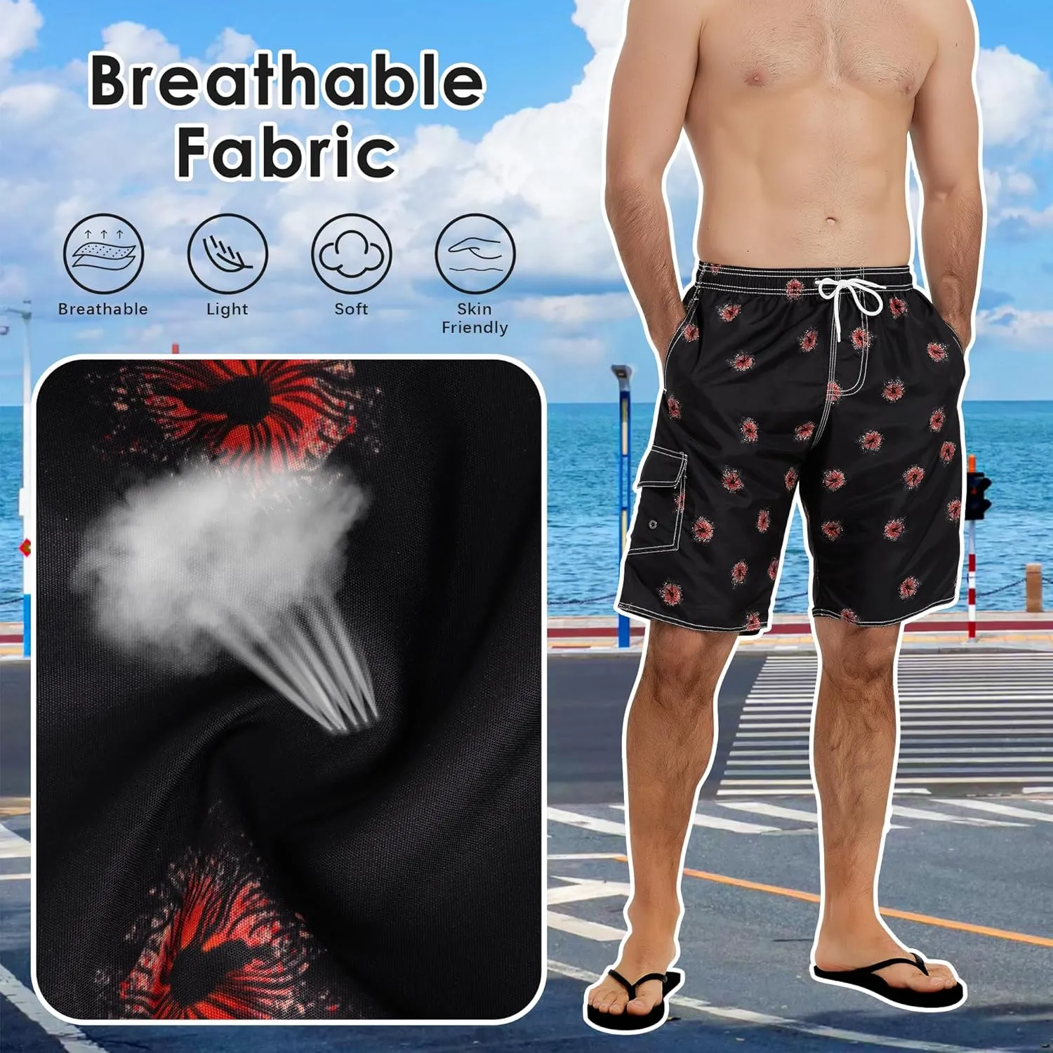 Scotamalone Mens Swim Trunks Swimming Shorts Swimwear Bathing Suits Quick Dry 11 Inch with Mesh Lining