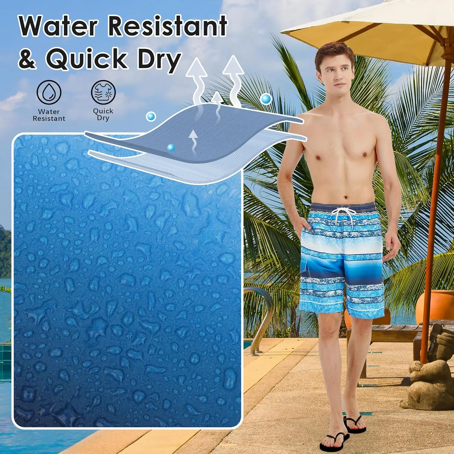 Scotamalone Mens Swim Trunks Swimming Shorts Swimwear Bathing Suits Quick Dry 11 Inch with Mesh Lining