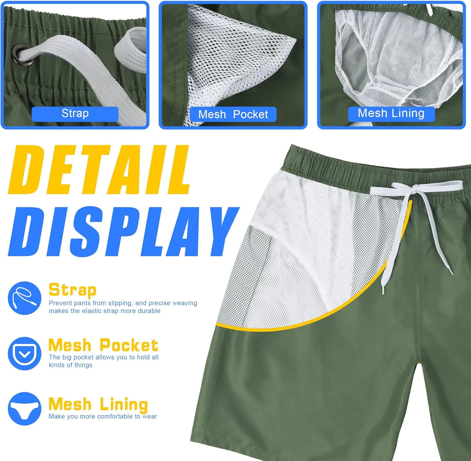 Scotamalone Mens Swim Trunks Swimming Shorts Swimwear Bathing Suits Quick Dry 7 Inch with Mesh Lining