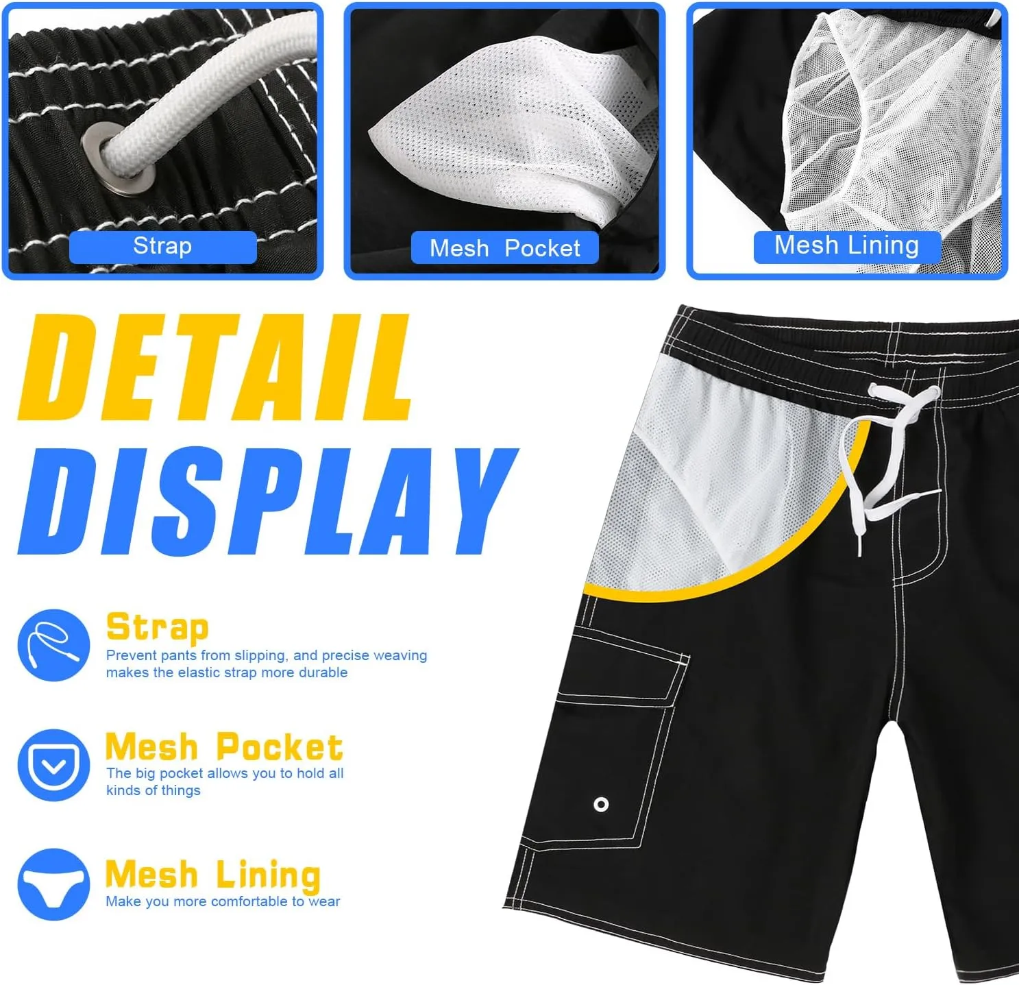 Scotamalone Mens Swim Trunks Swimming Shorts Swimwear Bathing Suits Quick Dry 7 Inch with Mesh Lining