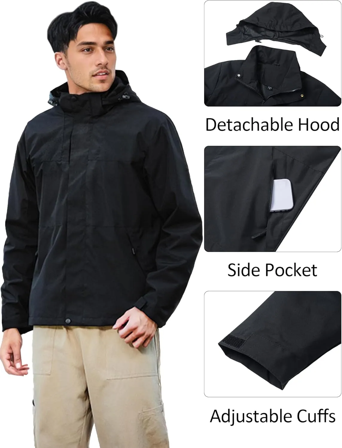 SEAUR Men Women Lightweight Waterproof Windproof Jacket Hooded Zipper Windbreaker Hiking Running Jackets