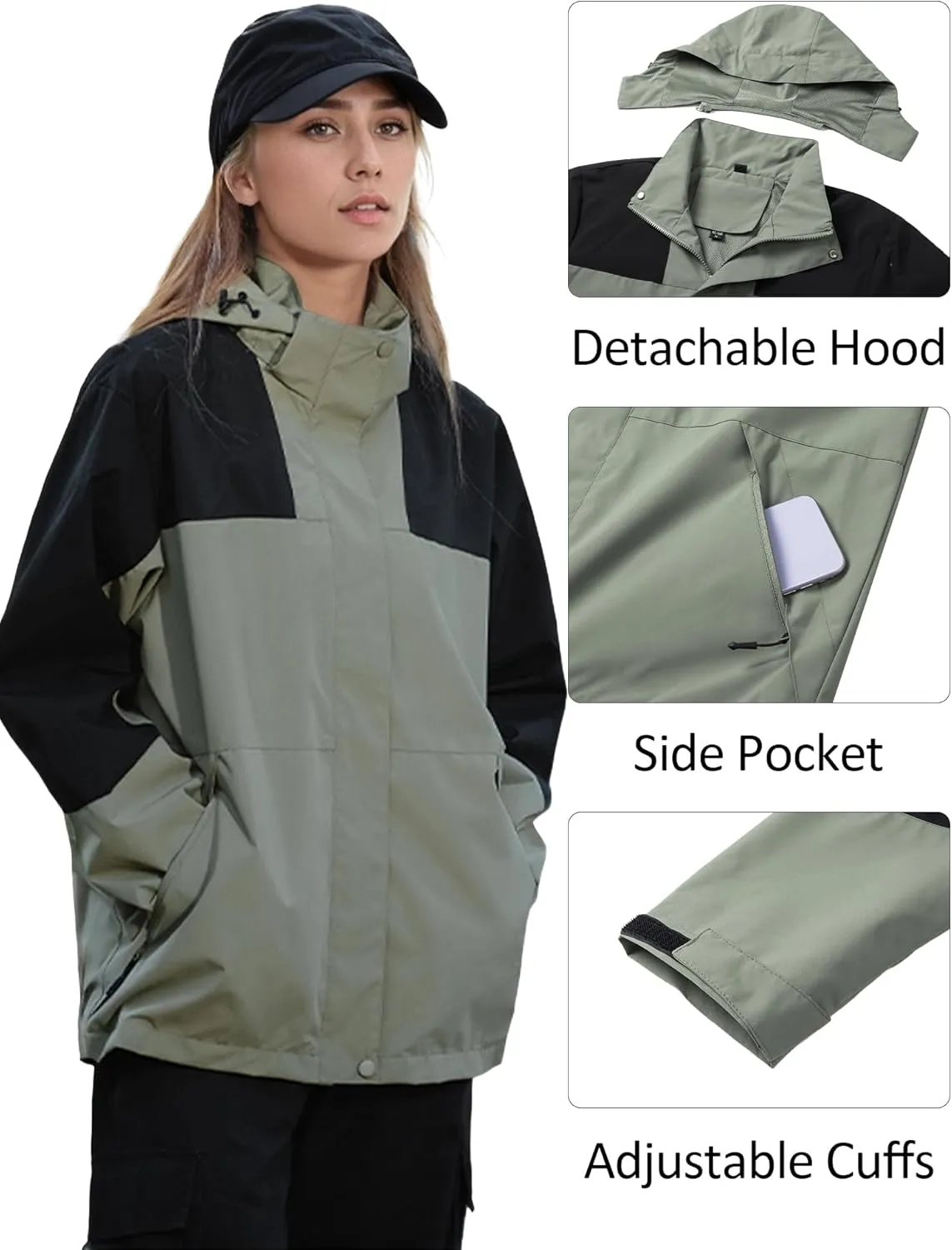 SEAUR Men Women Lightweight Waterproof Windproof Jacket Hooded Zipper Windbreaker Hiking Running Jackets