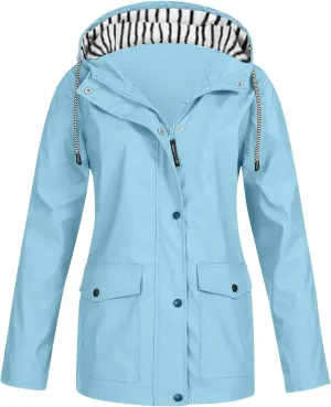 SGASY Women's Rain Jacket Plus Size Long Raincoat Lightweight Hooded Windbreaker Waterproof Jackets with Pockets