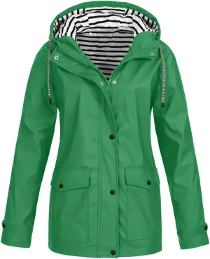 SGASY Women's Rain Jacket Plus Size Long Raincoat Lightweight Hooded Windbreaker Waterproof Jackets with Pockets