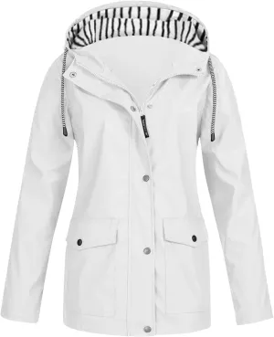 SGASY Women's Rain Jacket Plus Size Long Raincoat Lightweight Hooded Windbreaker Waterproof Jackets with Pockets